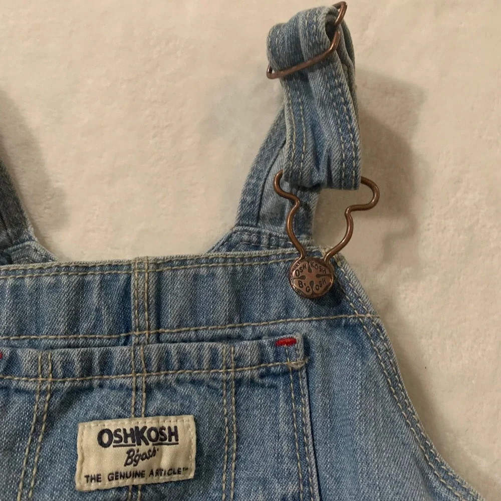OshKosh B'gosh 18 months Baby Girls Denim Overall Dress Patchwork Blue Red White
